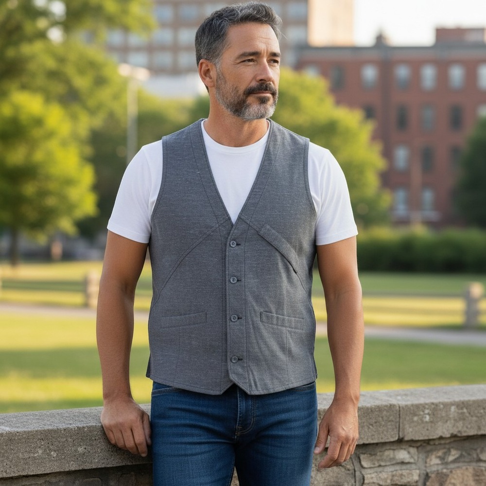 Timberland Mens Japanese Denim Vest Extra Large Grey Waistcoat 100% Cotton NWT